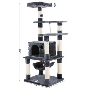 Rascador para gatos de fábrica, árbol para gatos de varios niveles de 143 cm de alto con <span class=keywords><strong>4</strong></span> postes para rascar, 2 plataformas, hamaca, cueva - Product Image 5