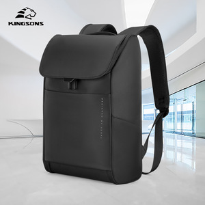 Kingsons Laptop <b>Backpack</b> <b>Black</b> Large Capacity Business Travel Unisex Shoulder Straps Solid Color - Product Image 1