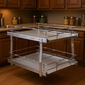 2-Tier tugas berat tarik krom berlapis baja gulungan laci 20 "W X 21" D dapur rak Organizer untuk penyimpanan wastafel kamar mandi - Product Image 2