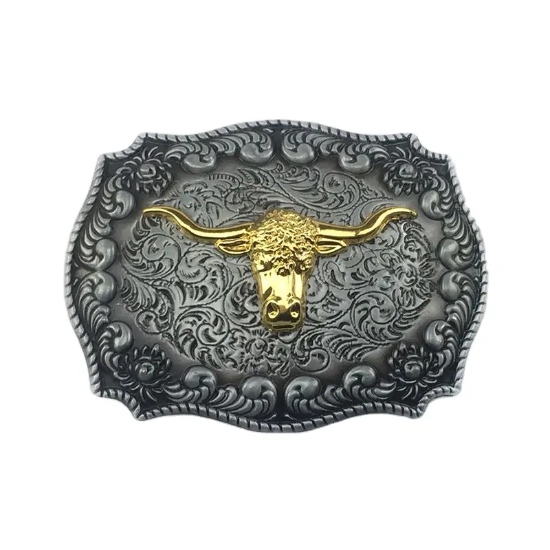 New Arrival Antique tin Gold Double color plating Popular Longhorn Bull Cow Head Western Cowboy Belt Buckle Manufacturer