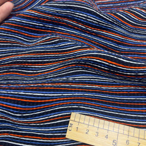En stock Tissu en coton à rayures ondulées noir bleu orange 80 g/m² infroissable et résistant au sel pour la confection de vêtements - Product Image 2