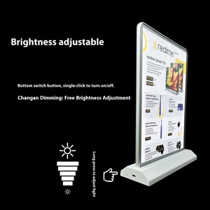Siêu mỏng có thể sạc lại hai mặt LED hộp đèn máy tính để bàn áp phích hiển thị khung kính cường lực thanh hình chữ nhật cho quảng cáo - Product Image 3