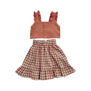 Nouveautés d'été, vêtements pour enfants de 3 à 8 ans, haut court et jupe à carreaux, ensembles de vêtements pour filles - Product Image 1