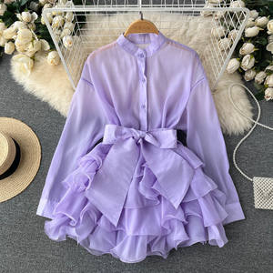 Blusa de Chifón Sólido de Talla Única con Botones, Casual, para Fiesta, Otoño, Ecológica, Transpirable, con Borde de Volantes y Lazo de Alta Calidad para Mujer - Product Image 5