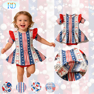 Vestido Personalizado para Bebé Niña, 95% Bambú, 5% Elastano, Manga con Volantes, Body Infantil con Estampado de Estrellas y Rayas para el 4 de Julio - Product Image 1