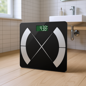 เครื่องชั่งน้ำหนักดิจิตอลอัจฉริยะ หน้าจอกระจกสีดำทรงสี่เหลี่ยม วัดค่า BMI เชื่อมต่อแอป Bluetooth รับน้ำหนักได้สูงสุด 180 กก. สำหรับห้องน้ำ - Product Image 2