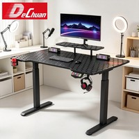 Bureau de jeu électrique réglable en hauteur durable avec étagère pour moniteur, boîte de contrôle RGB et porte-gobelet