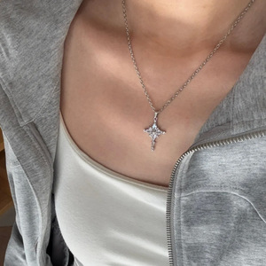 Collana con Ciondolo a Croce Gotica Multistella in Argento, Zirconia Cubica Marquise, Catena Sottile, Gioielli Streetwear per Uomo e Donna - Product Image 4