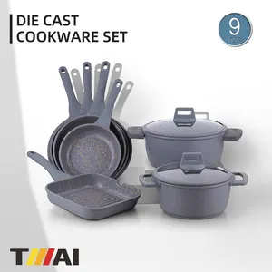 customizable hot selling square round kitchen cooker die casting alu pots and pans 10pcs non-stick coating cookware set