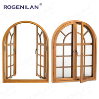 Ventana de Aluminio Negro Arqueada Rogenilan, Ventana Francesa con Rejilla Metálica Curva, Doble Vidrio, Ventanas Abatibles para Casa