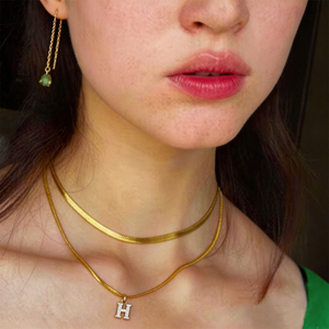 Collar de Moda 2026 con Inicial, Chapado en Oro de 18K, Cadena de Acero Inoxidable con Incrustaciones de Zirconia, Diseño en Capas - Product Image 1