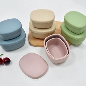Boîte à lunch en silicone de qualité alimentaire pour la maison, lot de 2, récipient de stockage pour fruits, aliments et collations, boîte à lunch ovale en silicone anti-fuite - Product Image 1