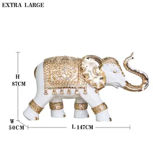 Großhandel china brillante qualität hause ornament große gold elefanten statuen harz