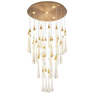 Lámpara colgante de estilo lujoso de cristal de gota de lluvia Gole K9, lámpara de araña decorativa para escalera de Villa - Product Image 6