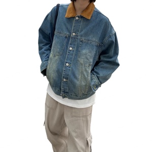 Wholesale Embroidered logo Denim <b>Jackets</b> for Men and <b>Women</b> American Retro <b>Corduroy</b> Lapel <b>Jackets</b> for Autumn and Winter - Product Image 1