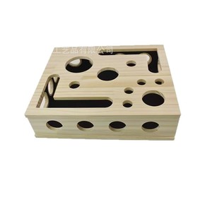 กล่องของเล่นแมวไม้แบบเขาวงกต มีรูสำหรับเล่นเองและข่วนสนุก - Product Image 5