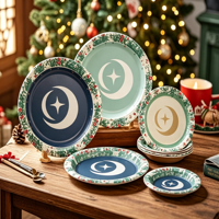 Assiette en papier biodégradable personnalisée avec impression dorée, argentée et or rose, jetable, pour dîner
