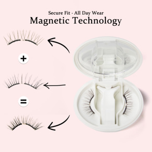 <span class=keywords><strong>Cils</strong></span> magnétiques réutilisables faits à la main avec 3 aimants - Légers, courbure CC, sans colle, aspect naturel et applicateur d'eyeliner - Product Image 1