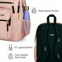 Sac à dos pour ordinateur portable 34L en polyester imperméable, léger, résistant à l'usure, avec compartiment pour ordinateur portable 15 pouces, idéal pour étudiants, activités de plein air, usage quotidien, personnalisable avec logo