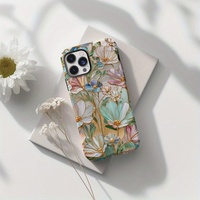 Étui de téléphone Lijiluo deux-en-un avec anneau magnétique en film floral, protection de l'objectif, antichoc, anti-traces de doigts, protection à 360°