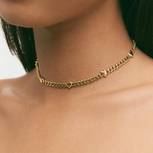 תכשיטי LUCKYJIU בהתאמה אישית, עמידים במים, ללא שינוי צבע, סיטונאי, מצופים זהב 18 קראט, נירוסטה, שרשרת צ'וקר רב-לבבות לנשים - Product Image 3