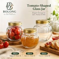 Pot en verre vide personnalisé avec logo, écologique et recyclable, 3 tailles, en forme de tomate, avec couvercle en aluminium, pour bougies, cosmétiques, aliments (Bolong)