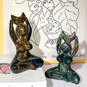 Alta calidad Natural tallado a mano océano jaspe <span class=keywords><strong>Madre</strong></span> Tierra Yoga señora diosa levantar la luna estatuas cristal gente para la curación - Product Image 2