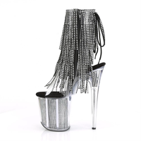 Bottines à lacets respirantes à talon fin et bout haut pour femme, avec fausse fourrure de diamant et pompon, 8 pouces (20 cm), pour l'automne et l'hiver, rehaussant la taille