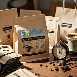Bolsa de plástico autoportante con revestimiento de aluminio y válvula de ventilación unidireccional para almacenamiento de café, té de hojas y granos - Product Image 1