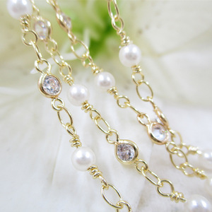 Vitiana — chaîne de cristal remplie d'or 24k, chaîne en laiton de haute qualité, avec pierres cz et perles de 2.5mm, 3.7x3.3mm - Product Image 5