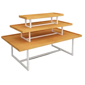 Fashion Design 3 Set Table Wooden Display Products Promotional Display Rack Stand Showcase