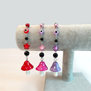 Chaîne de bijoux avec pendentif champignon, breloques œil porte-bonheur et fleur pour femme, accessoire de mode - Product Image 3