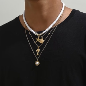 Colar em camadas para mulheres meninas, colar de argila boêmio com pingente de sol e estrela, em camadas simples, novidade da moda verão praia - Product Image 5