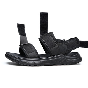 Sandalias Planas para Hombre, Punta Abierta, Suela de Goma, Transpirables, Casuales, de Verano, con Cierre de Velcro, Parte Superior de Tela, Color Sólido - Product Image 2