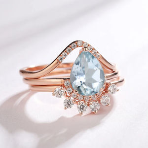 Bridal Jewelry <b>Women</b> Pear Cut Natural Aquamarine 925 Sterling Silver <b>Women</b> <b>Ring</b> <b>Sets</b> - Product Image 2