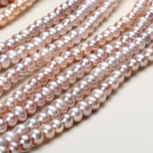 Colliers de perles d'eau douce roses presque naturelles de 7-8 mm, vente en gros du fabricant, perles semi-finies pour la fabrication artisanale de bijoux - Product Image 2
