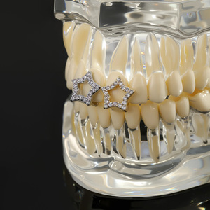 Grillz Dentales en Forma de Estrella, Oro y Plata con Microincrustaciones de Zirconia, Unisex, para Uso Diario, Estilo Hip Hop - Product Image 1