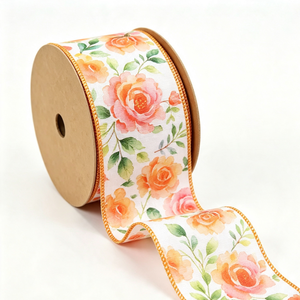 Warm Tones 100% Polyester <b>Wired</b> <b>Ribbon</b> 2 1/2" Custom Length Colorful Floral Printed Shrink-Resistant 20 Yard Roll Spring - Product Image 4