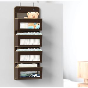 Organizador de Almacenamiento para Colgar en la Puerta con 4 Bolsillos, Tela Marrón, Organizador Colgante para Armario de Productos para Bebés - Product Image 6
