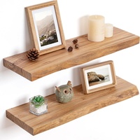Étagère murale flottante en bois d'orme massif, style rustique avec bord naturel, support de rangement à fixation invisible pour salon et salle de bain