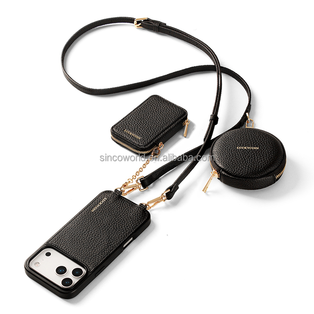 In Stock Magnetic Detachable Design Secure RFID Blocking Crossbody Phone case Wallet Pebbled Grain Leather Phone case
