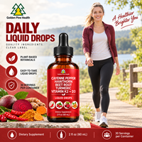 Perseek Complément alimentaire au poivre de Cayenne, gouttes liquides orales, baies d'aubépine, vitamine D3 K2, poudre de betterave, cannelle de Ceylan, curcuma, pour adultes