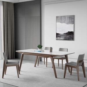 Mesa de Comedor Rectangular de Pizarra Blanca y Madera Maciza de Estilo Nórdico con Sillas - Product Image 4