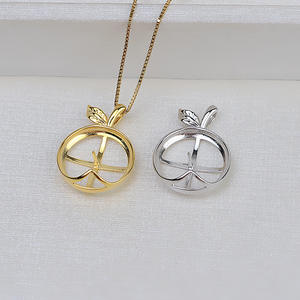 Pendentif pomme rond plaqué argent 925, support de perle 17 mm, composant de collier, composant de bijoux WENCHI - Product Image 2