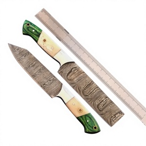 Juego de 2 cuchillos de cocina de hoja fija de acero de Damasco hechos a mano, con punta caída y hoja recta, de grado industrial, con mangos de madera, OEM/ODM/OBM - Product Image 1