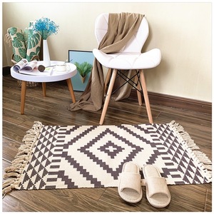 Haute qualité rayé motif coton lin gland tapis tapis lavable en Machine tapis personnalisés pour salon <span class=keywords><strong>Table</strong></span> basse - Product Image 1