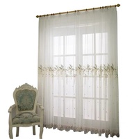 Rideaux en polyester translucide brodés de fleurs de style américain, motif fleurs marines, blanc semi-occultant, fixation murale plate