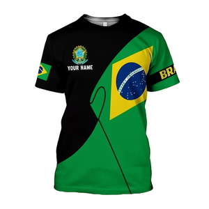 T-shirt 3D con bandiera del Brasile, nome personalizzato, girocollo unisex per adulti, manica corta, stampa digitale, sport e giochi - Product Image 3