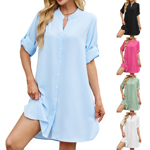 Vestido Camisero Holgado de Manga Media con Botones <span class=keywords><strong>para</strong></span> Mujer, Colección Primavera-Verano JAC22 A1050, Nuevo Color Sólido - Product Image 1