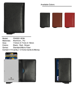 CardHoda Aluminum Card Holder Short <b>Wallet</b> Genuine Leather <b>RFID</b> <b>Blocking</b> Fold Closure Minimalist Style Unisex - Product Image 2